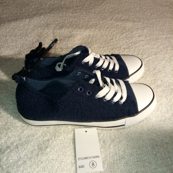 Epic Step Shoes - Women's Navy Blue Sherpa Canvas Sneakers